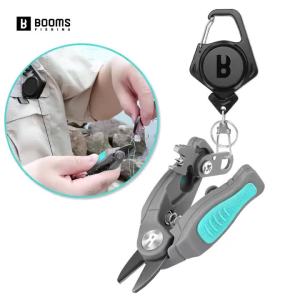 Booms Fishing Stainless Steel Mini Fishing Scissors Line Cutter with Retractor Braid Scissors Saltwater Serrated Shears Tools