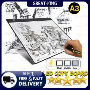 Great-King A3 Size Portable Copy Board LED Light Box Tracer 5V Acrylice Drawing Artists Animation Painting 5D DIY Diamond Drawing Tablet Tracing Board Table Art Copy Sketching