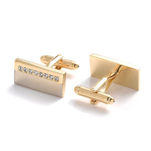 Mens Rectangular French Cufflinks with Double Color & Rhinestone Inlay Business Wedding Shirt Cuff Links