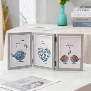 Creative Wooden Foldable Combination Tabletop Photo Frame Double Triple 6 7 8 Inch Three Fold Photo Frame Original Wood Color