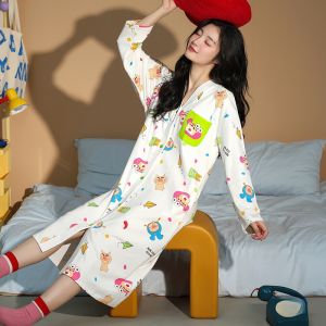 MiiOW | Pure Cotton Nightgown Womens Style 2025 New Self-Breast Pad Anti-Protrusion Cartoon Pattern Girls Nightwear Home Clothes