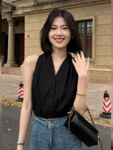 Áo ba lỗ BINKAFENNY nữ màu đen cổ cao không tay thiết kế độc đáo