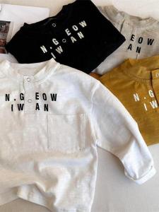 Long Sleeve Childrens Polo Shirt Spring New Style Boys Korean Version Letter Print T-Shirt Baby Pocket Base Shirt