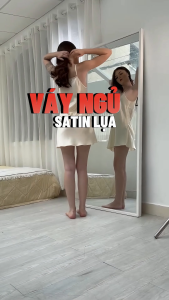 Đầm ngủ WANNABE DNS52 váy ngủ lụa cổ chữ V xẻ sâu đan dây ngực quyến rũ gợi cảm ẩn hiện sau lớp dây đan