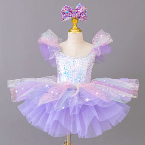 THEEPER Girls Summer Dress with Hair Bow Children’s Clothing Dance Costume Birthday Gift Performance Wear Childrens Dress
