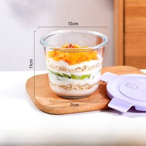 Glass Breakfast Cup with Lid Sealed Microwaveable Overnight Oats Bowl Soup Yogurt Cup Dessert Portable Heating Bowl Style