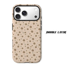 beige brown ditsy floral Phone Case for iPhone 18 17 16 15 14 13 12 11 Air Pro Max Plus Double-layer Cover