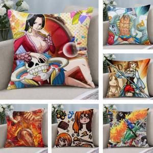Bandai | One Piece Anime Characters Plush Pillow Cover Soft Short Plush Cushion Cover For Sofa Bedroom Home Decor Gift Decoration