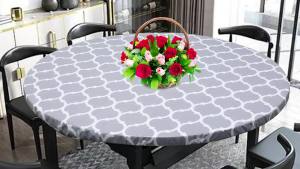 Round Table Cover Elastic Edged Tablecloth Indoor Outdoor Fitted Vinyl Table Cloth Oil Waterproof Wipeable Table Protector Cover