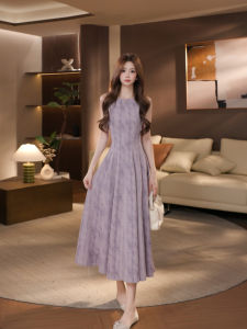 DENGLIULIU | Đầm Tím Sang Trọng Chất Liệu Linen Không Tay Ôm Sát