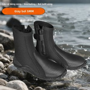 Giày Lặn Bằng Cao Su Tổng Hợp 5mm Dành Cho Lặn Biển Lặn Với Ống Thở Và Lướt Sóng Giày Bốt Chống Trượt Có Khóa Kéo Bên Hông Phụ Kiện Thể Thao Dưới Nước