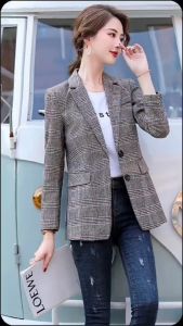 💥HOT SALE💥เสื้อสูทเบลเซอร์ลายสก็อต กระดูมหน้า
