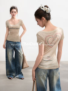 BAIDAIFEI | Khaki Print Straight Shoulder T-Shirt Tight Fit