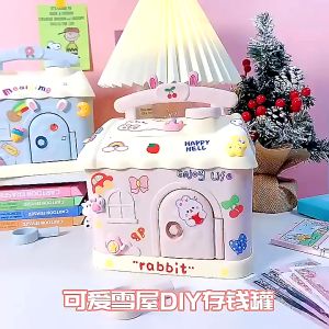 【READT STOCK】Cute House Saving Money Box with Lock and Key Piggy Bank Girls Adults Paper Money Coin Storage Box