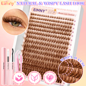EIMNY 300PCS Brown Lash Cluster Kit Warm-Toned Brown Lashes Match Light Brown Hair Hues Perfectly Long Total Beginner Friendly