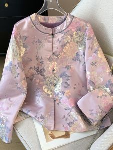 Áo Khoác Phong Cách Trung Hoa Cổ Đứng Dành Cho Nữ Áo Sơ Mi Cải Tiến Phong Cách Song Jin Họa Tiết Hoa Cài Nút Cổ Điển Mùa Xuân Thu