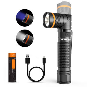 NICRON LED Flashlight 1000lm B75 Torchlight 90 Degree Twist 395nm UV/ White 2-Color Flashlight 18650 UV Torch Light  B75