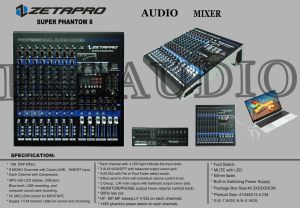 Mixer 8 Channel ZETAPRO Super Phantom 8 Original Bluetooth USB MP3 Compressor New Edition Bukan King Note 8 / GT Lab 8