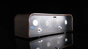 IBBETON Automatic Watch Winder Retro Wooden Texture Blue LED Light WanBaoZhi Mute Motor Automatic Watch Shaker Automatic Watch Box