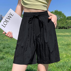 JIANGLU | Quần short cotton lanh mỏng cạp cao Ice Silk dáng rộng phong cách Nhật Bản thường ngày làm việc quần ống rộng thoải mái