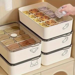 3pcs White Plastic Underwear and Sock Organizer Box - 10/15 Compartment Design | Lidless Transparent Cover JJ2374 JH