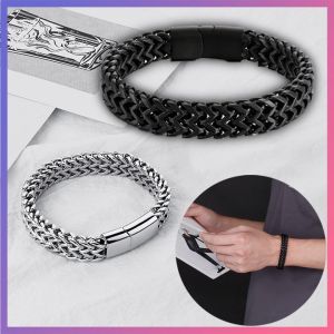 COD Gelang Tangan Strap Rantai Ganda Untuk Pria Titanium Steel Anti Karat Warna Hitam / Silver