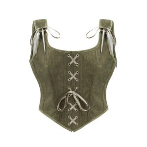 Gothic Vintage Overbust Corset Crop Tops Women Bustier with Straps Bodice Camisole Medieval Renaissance Corselet