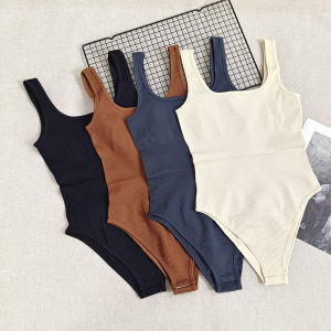 Womens Pilates One-Piece Fitness Yoga Suit Square Collar Seamless Thread Sports Inner Wear Integrated Jumpsuit