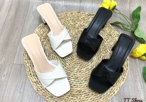Dép cao gót 3 cm bản chéo da rắn cao cấp thời trang TT Shoes hauro01