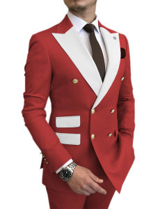 2 Piece Men Suits Slim Fit Peak Lapel Double Breasted Blazer with Pants Wedding Groom Tuxedos Business Prom Party Men Clothes