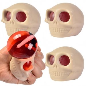 Halloween Stress Balls Squeeze Skull Toys Fidget Decompression Toys Squeeze Skulls with Blood and Maggots Halloween Prank Toys