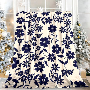 Beast Kingdom | Navy Silhouette Floral Vine Flannel Blanket Soft Fuzzy Plush Cozy Warm Throw for Sofa Bed Couch Home Decor