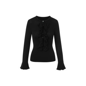 LANCY FROM 25 | Wool Ruffle Bell Sleeve Slim Fit Round Neck Sweater