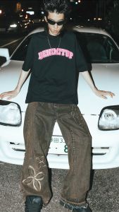 DENIMITUP Logo Tee - Pink On Black - Baju Pria