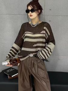 Áo Len Dệt Kim Dài Tay Phong Cách Pháp Mùa Thu 2024 Áo Sơ Mi Cổ Tròn Thường Ngày Cho Nữ Áo Chui Đầu Áo Len Dệt Kim