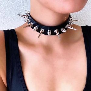 Punk Long Spike Choker Faux Leather Collar for Women Men Cool Big Rivets Studded Chocker Goth Style Necklace Accessories 2025
