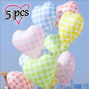 YESPERY 5Pcs Heart Grid Balloons Breathable Fresh Colors Balloon Birthday Wedding Party Floating Decorations Valentines Day Photography Props Love Heart Lattice Foil Balloon