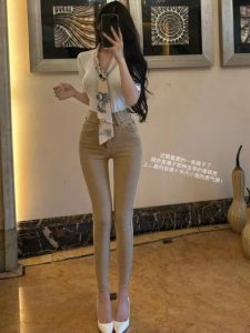 Quần Jeans Denim Cạp Cao Màu Sáng Cổ Điển Phong Cách Hàn Quốc Quần Ống Thẳng Ôm Dáng Ôm Vừa Vặn Quần Jeans Denim Ống Thẳng