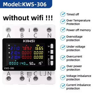 KWS-306 Electricity Meter AC 85-290V Color Screen Smart Digital Meters DIN Rail 3 Phase 4 Wire Voltage Energy Meter Power Meter