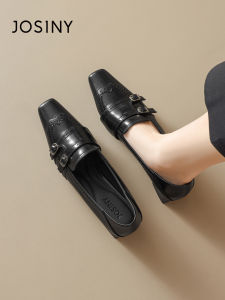 Josiny | Brogue Loafers New Chunky Heels Leather Women Shoes