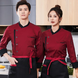 High-End Pure Cotton Chef Uniform Long Sleeves Fleece-lined Thickened Catering Restaurant Pastry Baking School Chef Overalls Short Sleeve