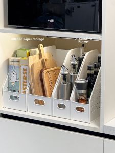 Kitchen Deep Cabinet Storage Box Home Cabinet Spice Soy Sauce Vinegar Bottle Organizer Cutting Board Placement Rack