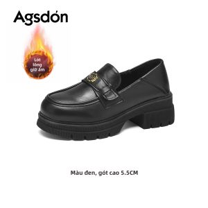 Agsdon | Giày Lười Đế Dày Lót Lông Phong Cách Anh Cho Phụ Nữ
