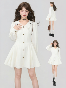 KEIKO | Slimming Elegant Fall White Dress Short Pleated 1 piece