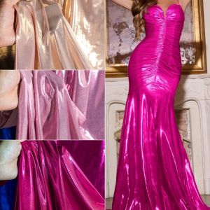 ผ้าสแปนเด็กซ์เมทัลลิกสีแดงกุหลาบ - ผ้าไหมสีทองและสีเงินเงางาม เหมาะสำหรับชุดเดรส กางเกงเลกกิ้ง และวัสดุสำหรับงานออกแบบ