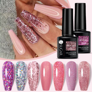 UR SUGAR 7.5ml Pink Series Glitter เจลเล็บฤดูหนาวกึ่งถาวร Soak Off UV GEL เคลือบเงา Sparkle เล็บเล็บ