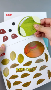 SKISOPGO Paper Leaf Painting Sticker Books Educational DIY Handmade Paste Material Kit Kids Cartoon