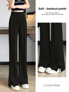 YAMIANNV | High Waist Wide Leg Suit Pants For Women Summer Thin Loose Casual Trousers Slit Design Floor Length Slimming Effect