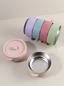 XIAOCHONGYAYA | Food Grade Silicone Stainless Steel Insulated Baby Feeding Bowl