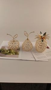 3Pcs Buah Hiasan Cristal Meja Mewah Pir / Nanas / Apel Tampilan Mewah Swarovski